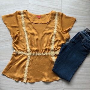 ModCloth Mustard Blouse with Crochet Detailing